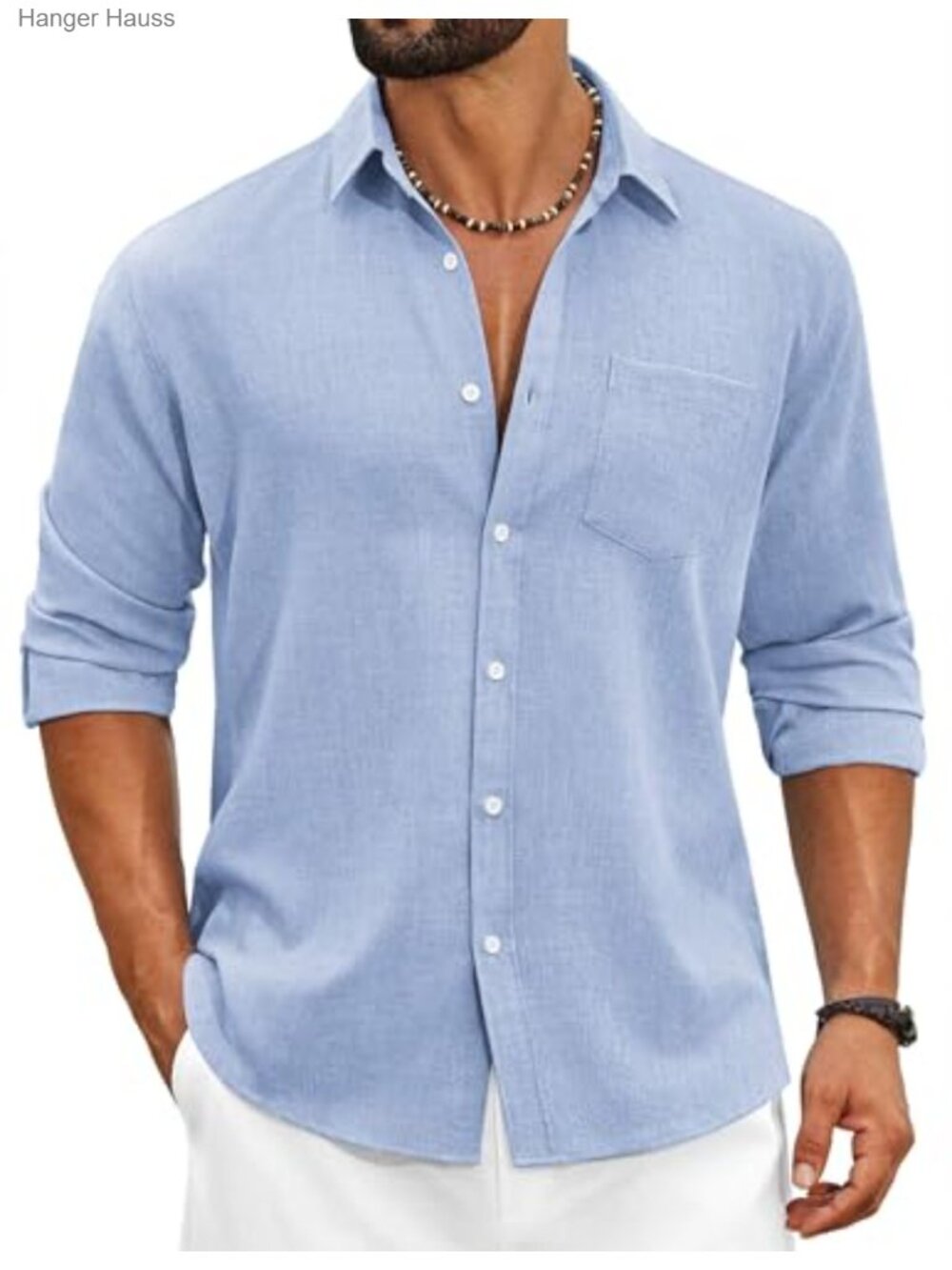 Men's Cotton Linen Button Down Shirt Long Sleeve Casual Summer Beach Shirt
